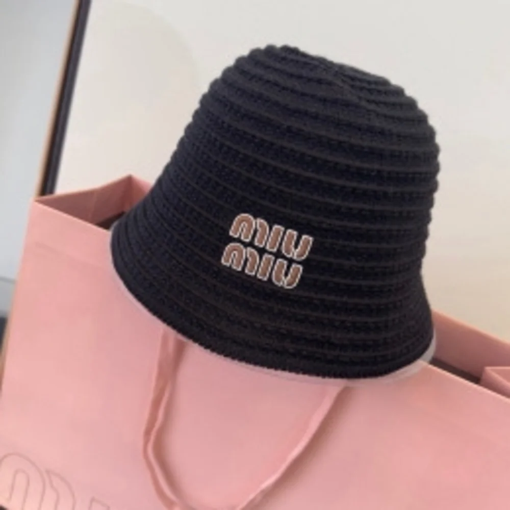 ♡ Miu Miu 𓂃 Black Knit Bucket Hat ⋆ Embroidery